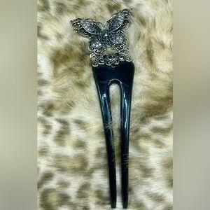 Elegant Silver and Black Butterfly Hair Comb/Pic
